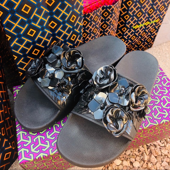 Tory Burch Shoes - Tory Burch blossom slides rubber floral black